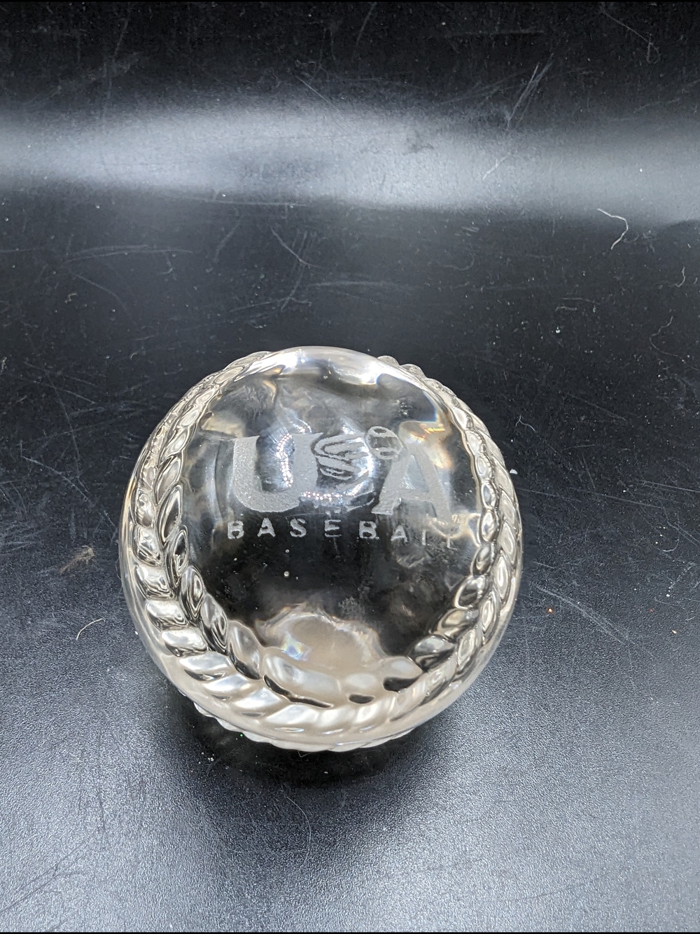 USA Baseball Clear Glass Paperweight